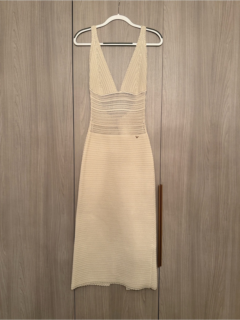 Valentino Cream Crochet V-Neck Midi Dress